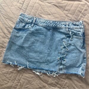 ZARA Denim Mini Skirt with Lace-Up Detail